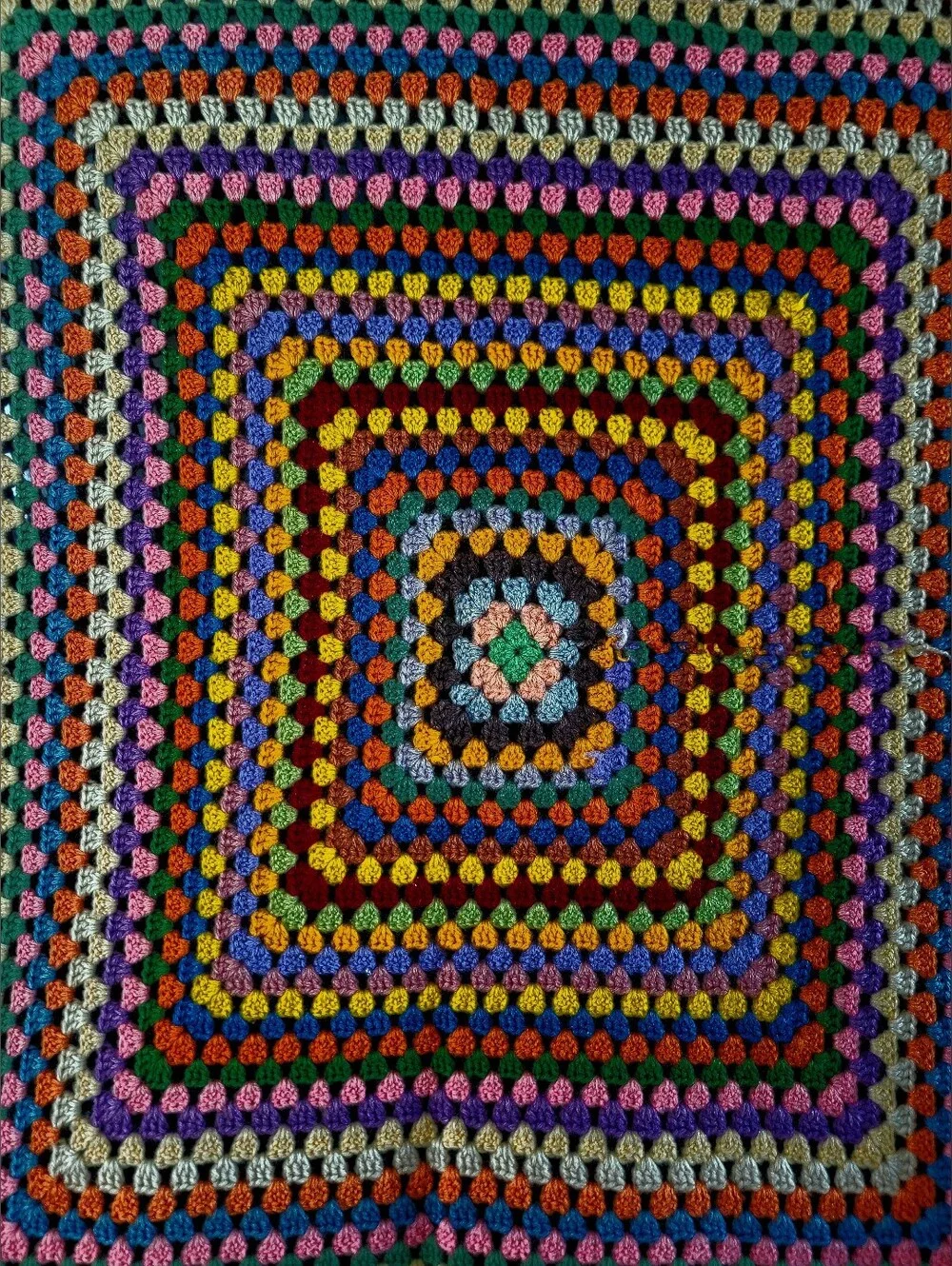 Vintage Crocheted Granny Square Afgan Blanket Beautiful Muted Colors 70x57